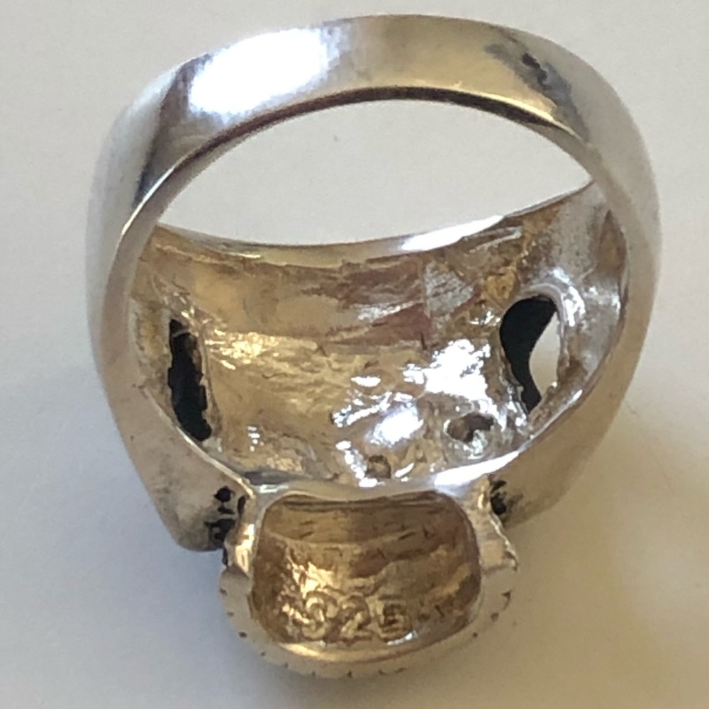 925 Silver biker pirate sugar skull ring cz stone - Picture 4 of 5